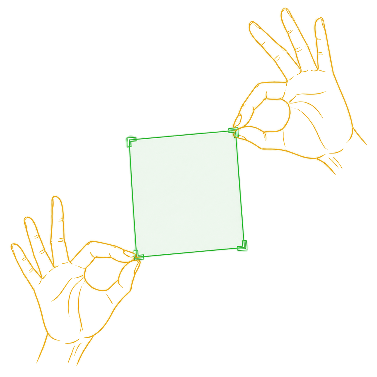Hands spread to opposite corners to frame a screenshot